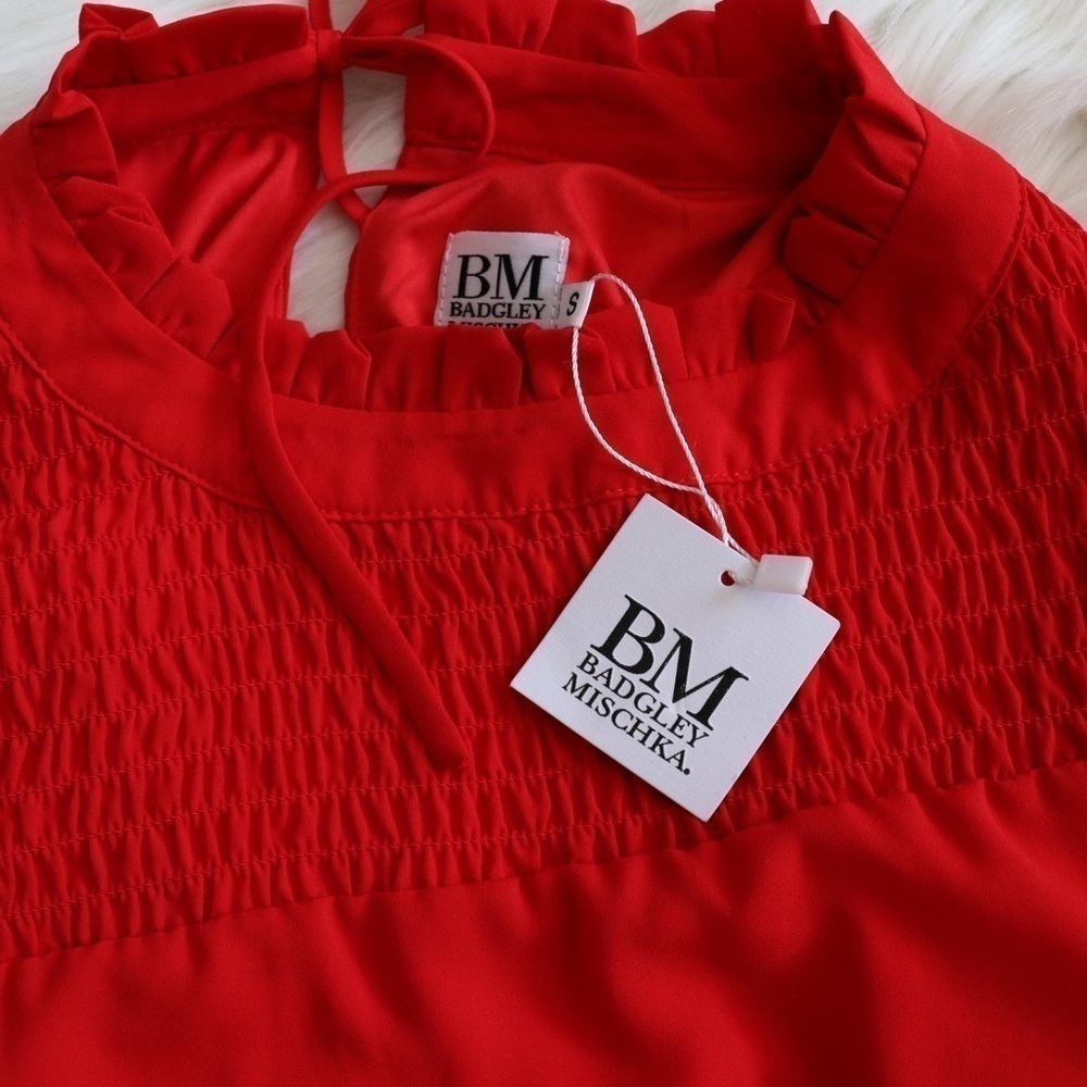 NWT Badley Mischka Red Blouse Ruffle Sleeves Size Small - Picture 6 of 7